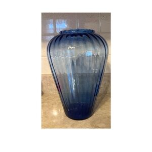 Vintage Anchor Hocking Cobalt Blue Ribbed Glass Large Vase 11.5 Inches